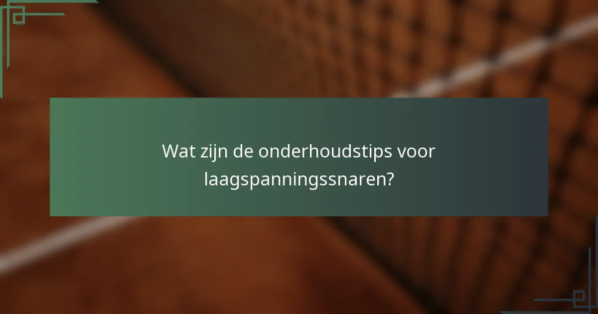 Wat zijn de onderhoudstips voor laagspanningssnaren?